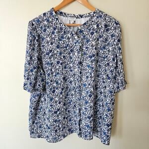 J. Crew Women's Floral Print Blouse, Size 2X Button Down Puff Sleeve Feminine